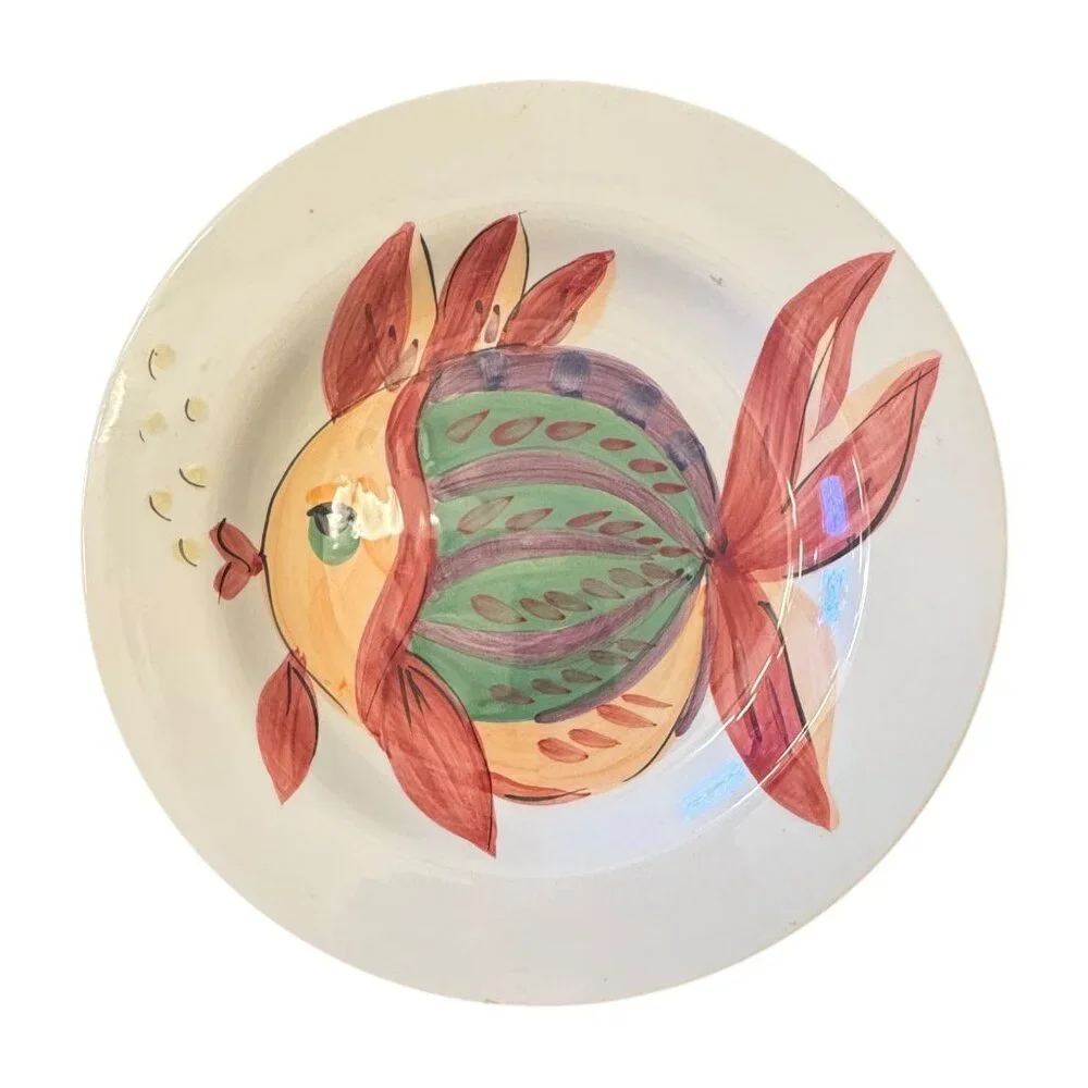 Set Of 4 Tabletops Gallery Pescada Hand-Painted Ceramic Fish Design Dinner Plate - Picture 2 of 6